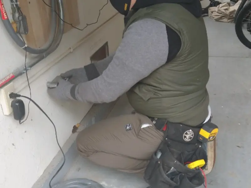 Electrician performing outlet wiring in a Miamisburg garage